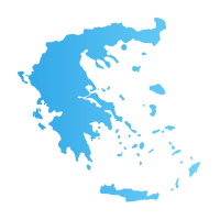 Greece silhouette, flat vector illustration blue color isolated on white. Detailed Greek map for tour design or tourist cruise.